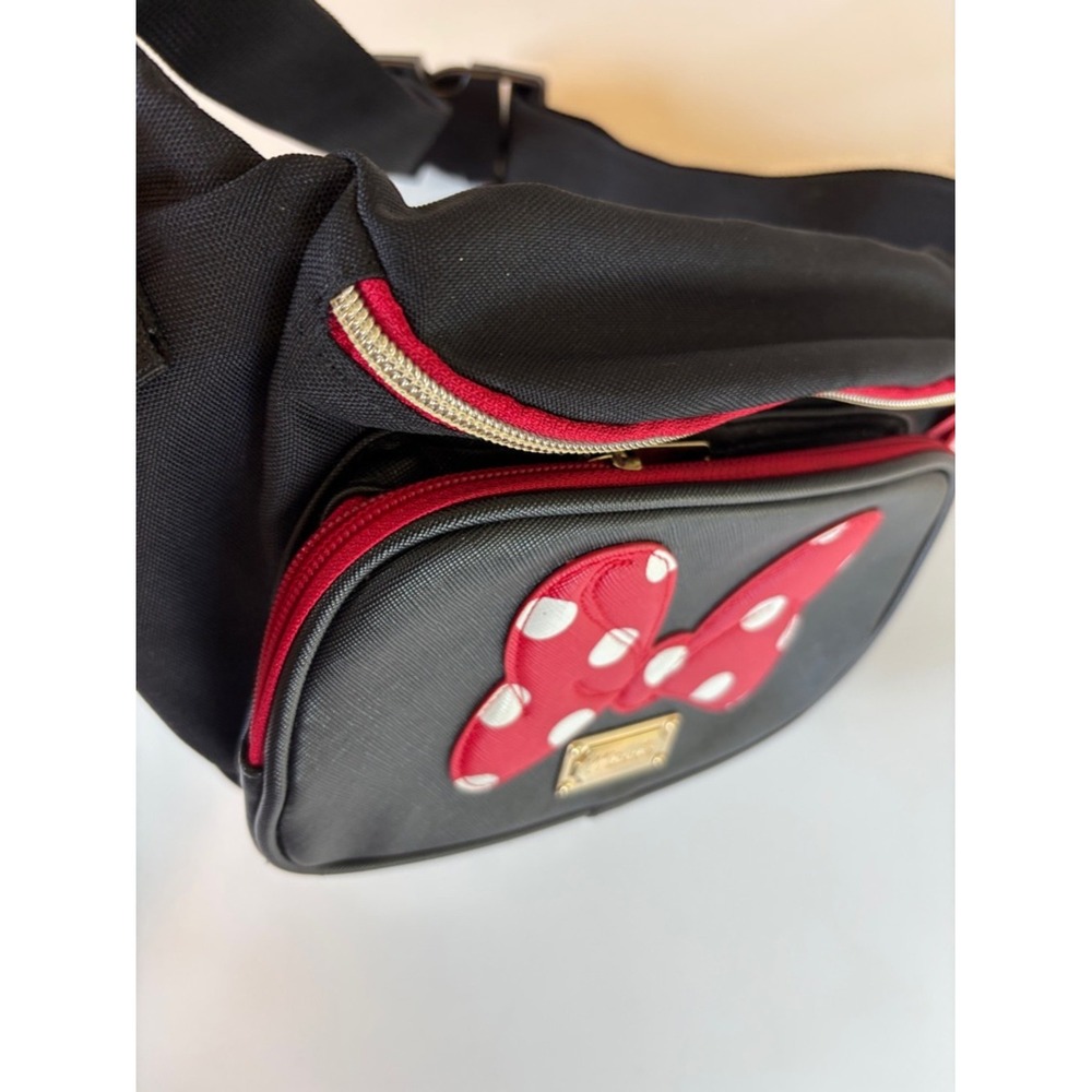 Disney Minnie Mouse Black Waist Bag Red Polka Dot Bow Like New Travel Light Cute - Picture 3 of 9